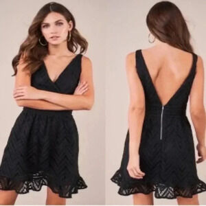 Sugar+Lips Black All My Love Plunging Crochet Lace Dress- NWT